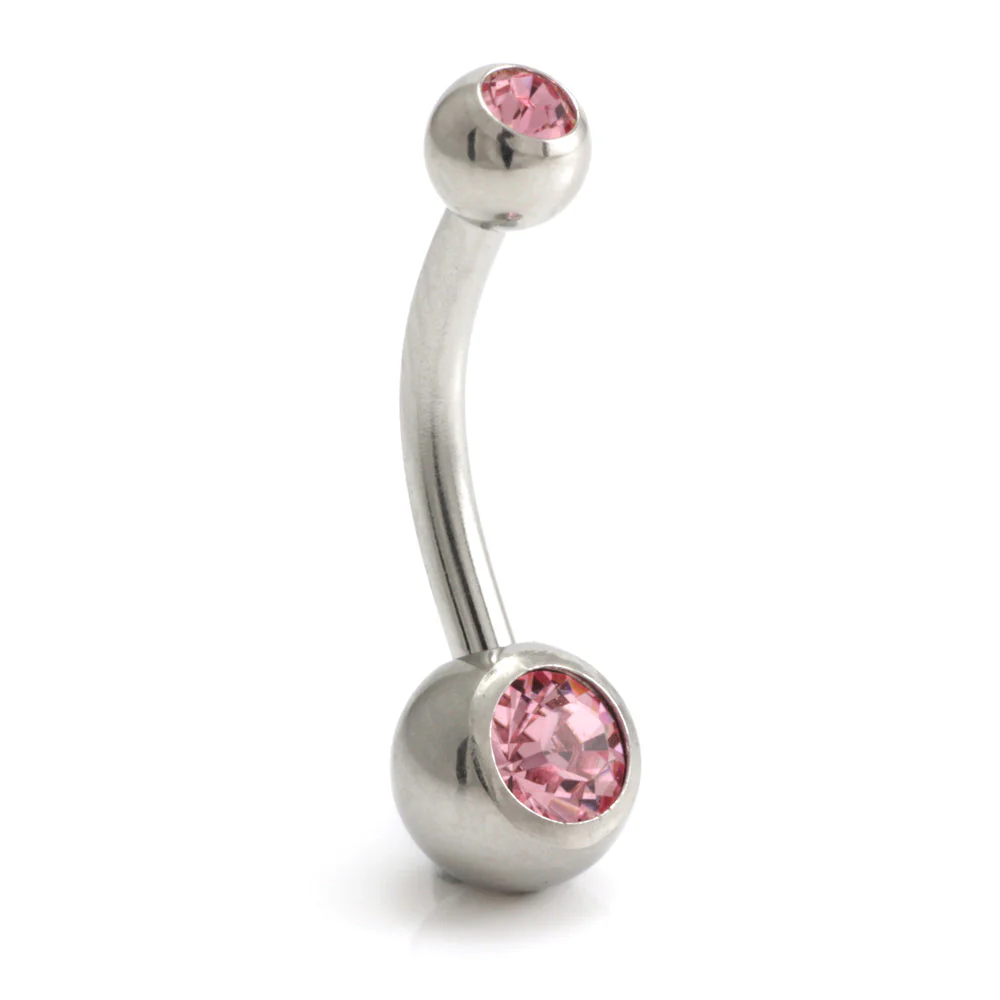 Steel External Thread Baby Double Jewelled Navel Bar - Image 8