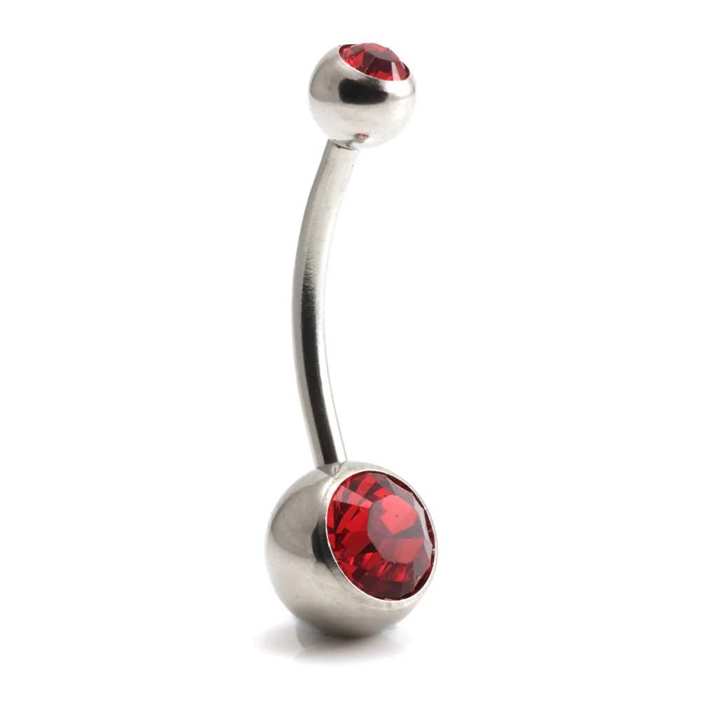 Steel External Thread Double Jewelled Navel Bar - Image 11