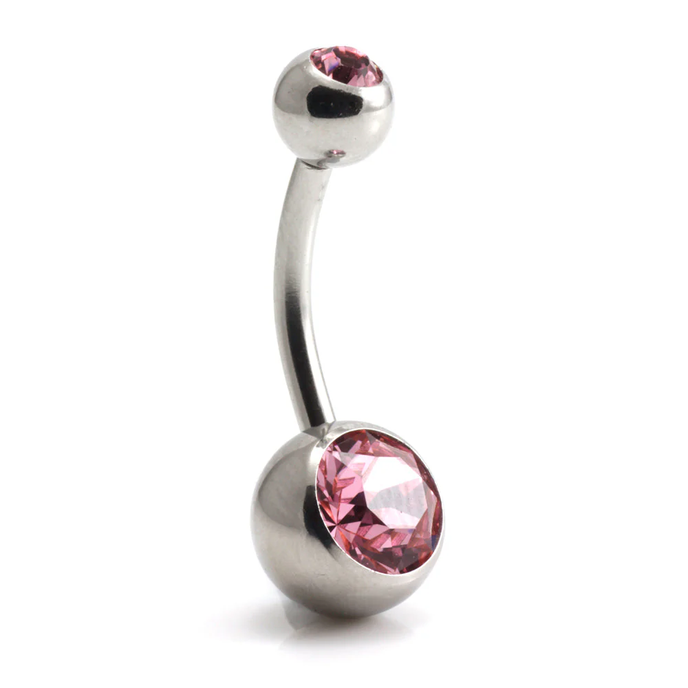 Steel External Thread Double Jewelled Navel Bar - Image 12