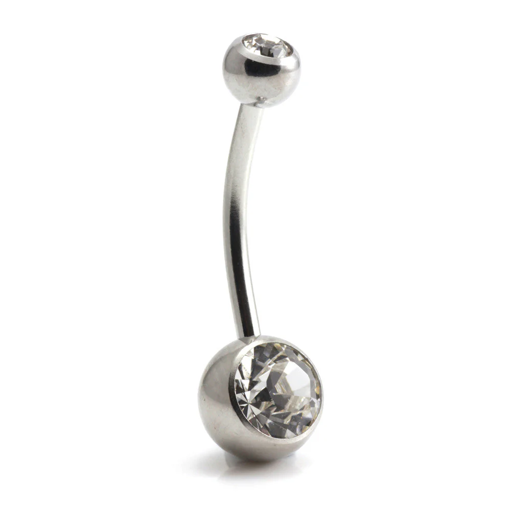 Steel External Thread Double Jewelled Navel Bar - Image 17