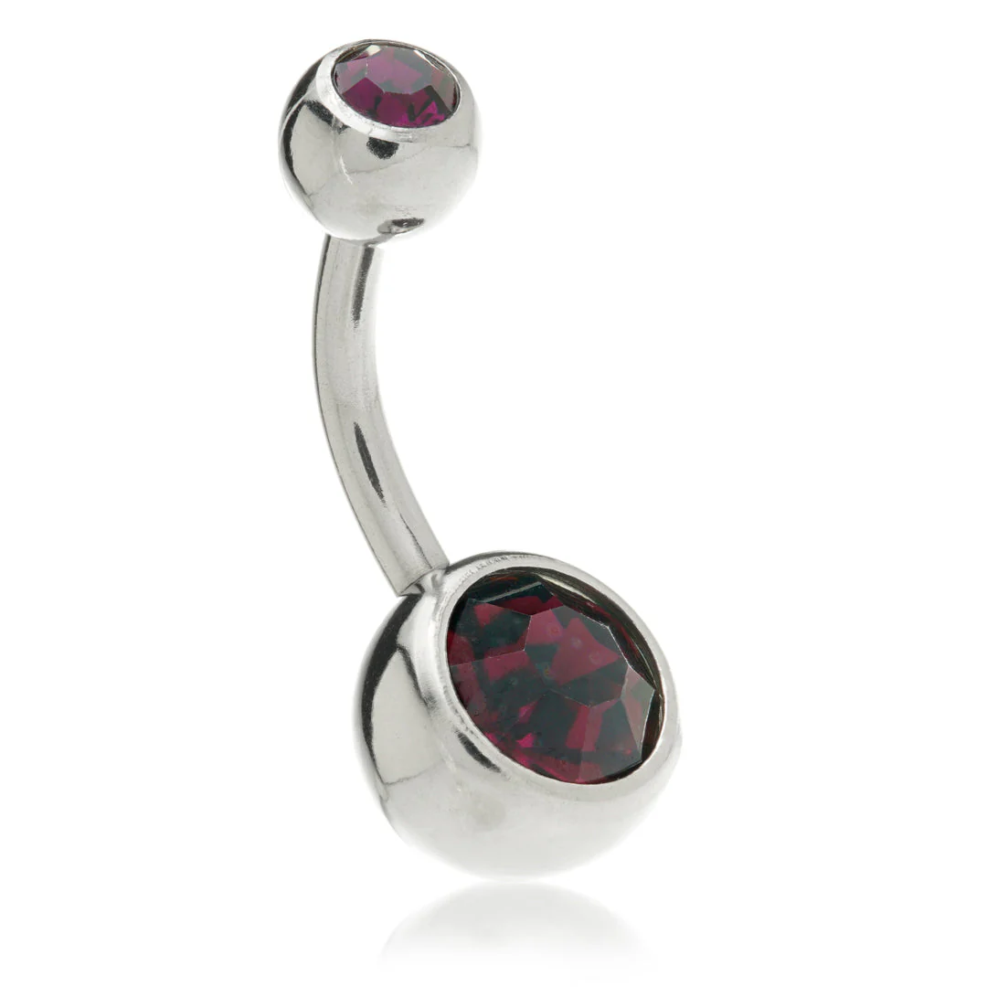 Steel External Thread Double Jewelled Navel Bar - Image 2