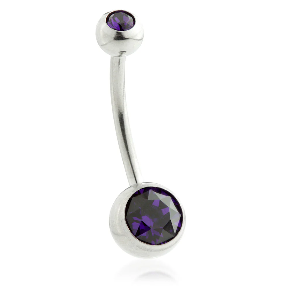Steel External Thread Double Jewelled Navel Bar - Image 3