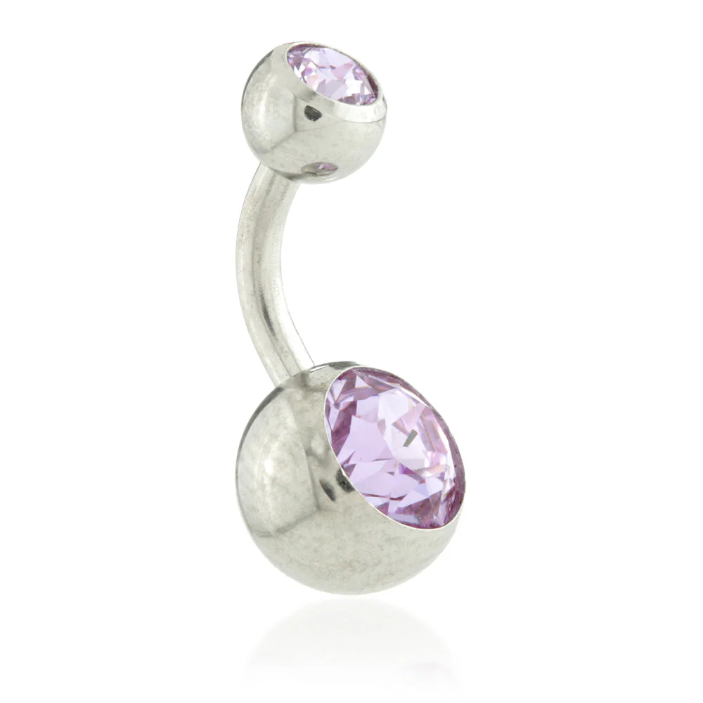 Steel External Thread Double Jewelled Navel Bar - Image 4