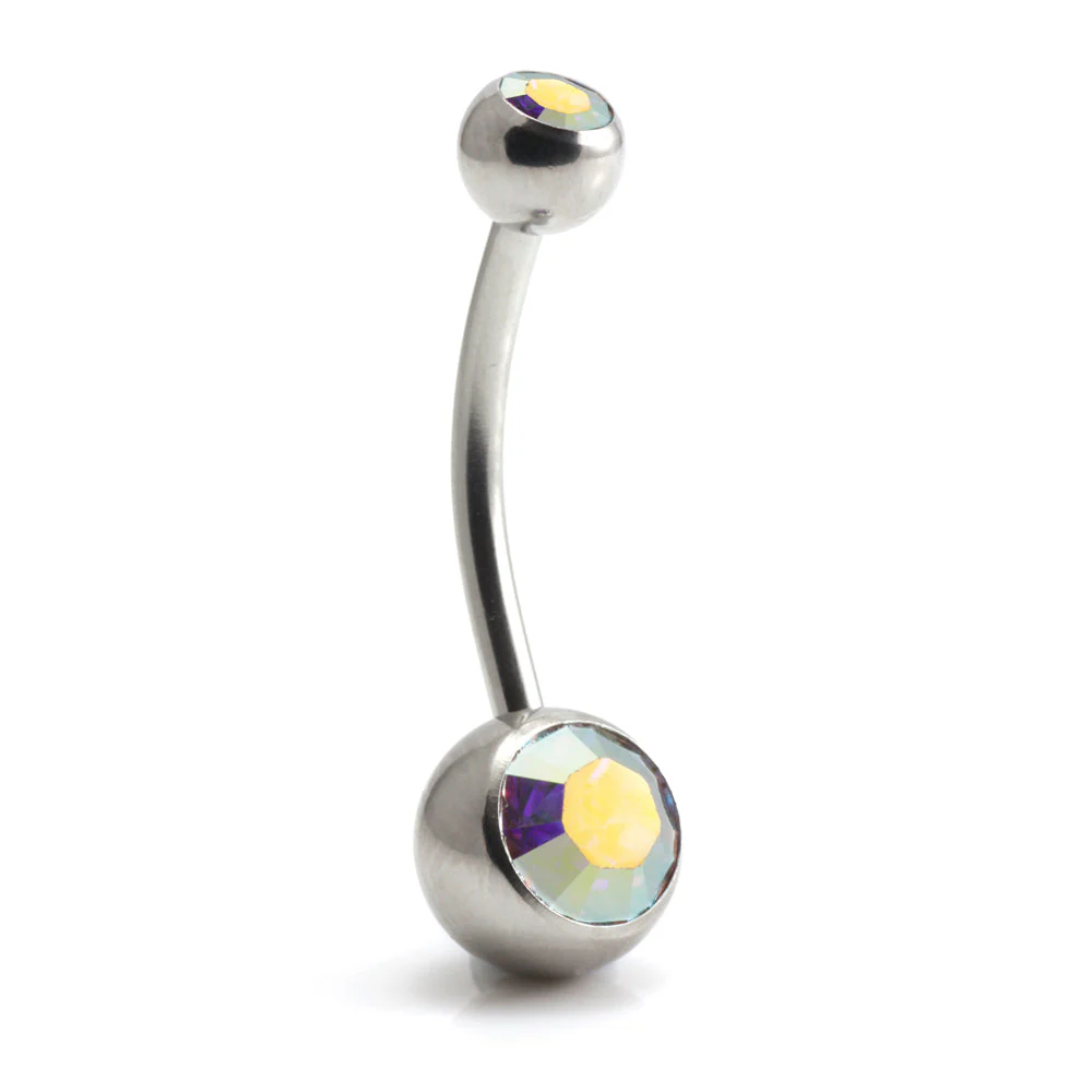 Steel External Thread Double Jewelled Navel Bar - Image 5
