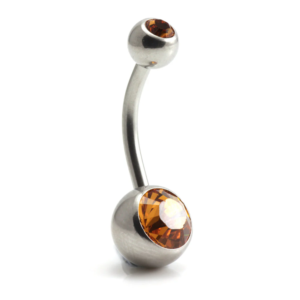 Steel External Thread Double Jewelled Navel Bar - Image 6