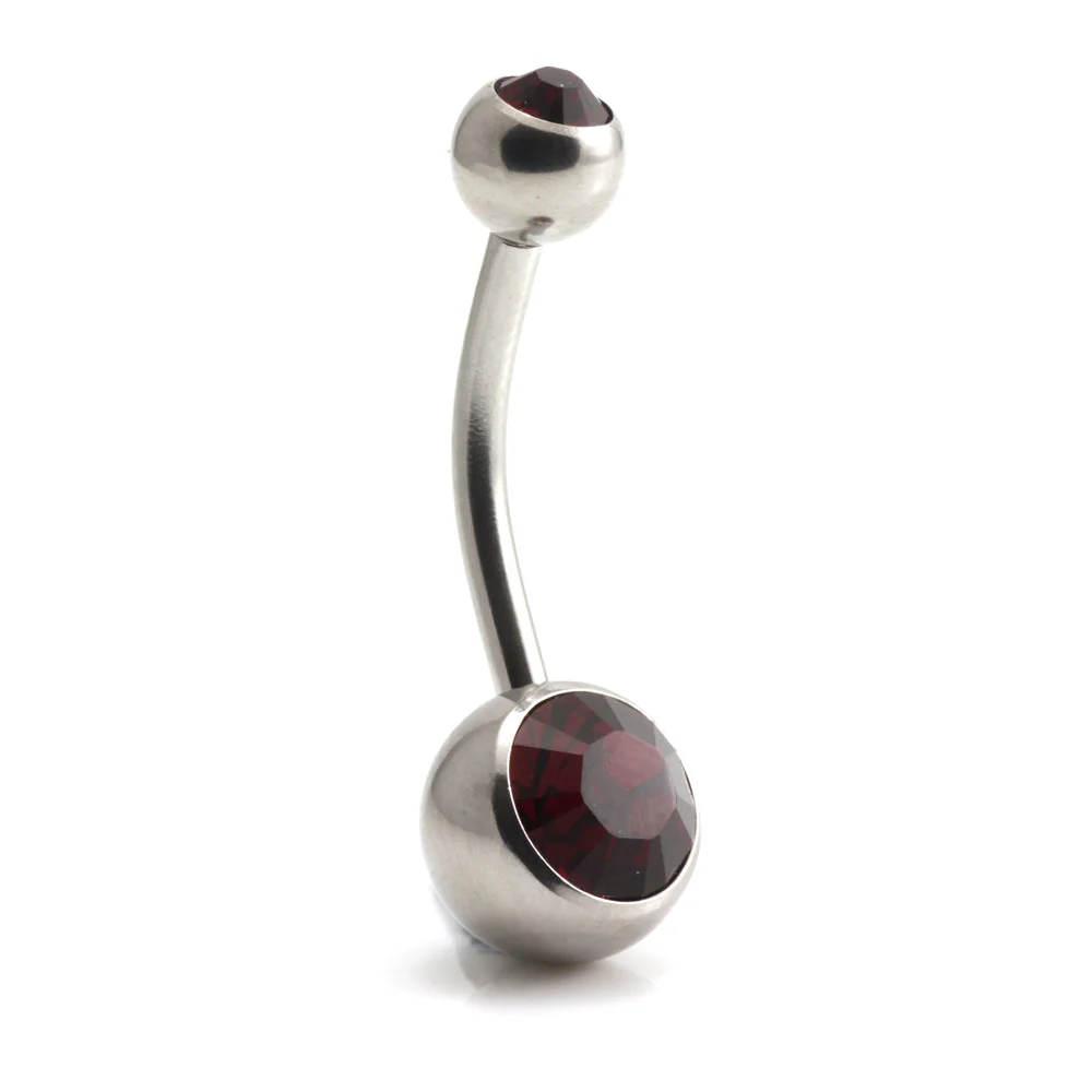 Steel External Thread Double Jewelled Navel Bar - Image 7