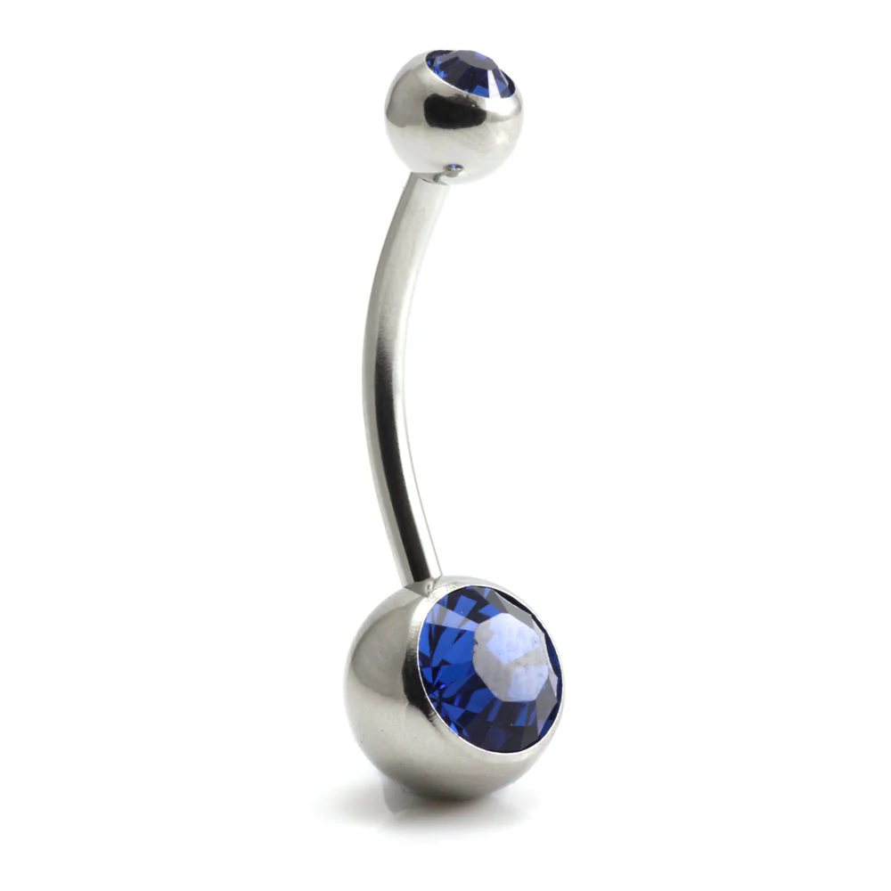 Steel External Thread Double Jewelled Navel Bar - Image 8