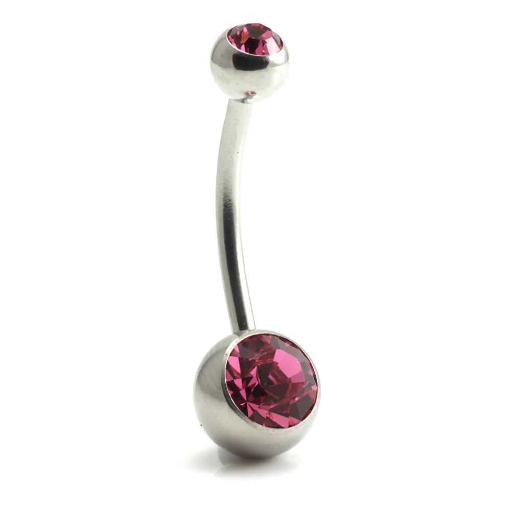 Steel External Thread Double Jewelled Navel Bar - Image 9
