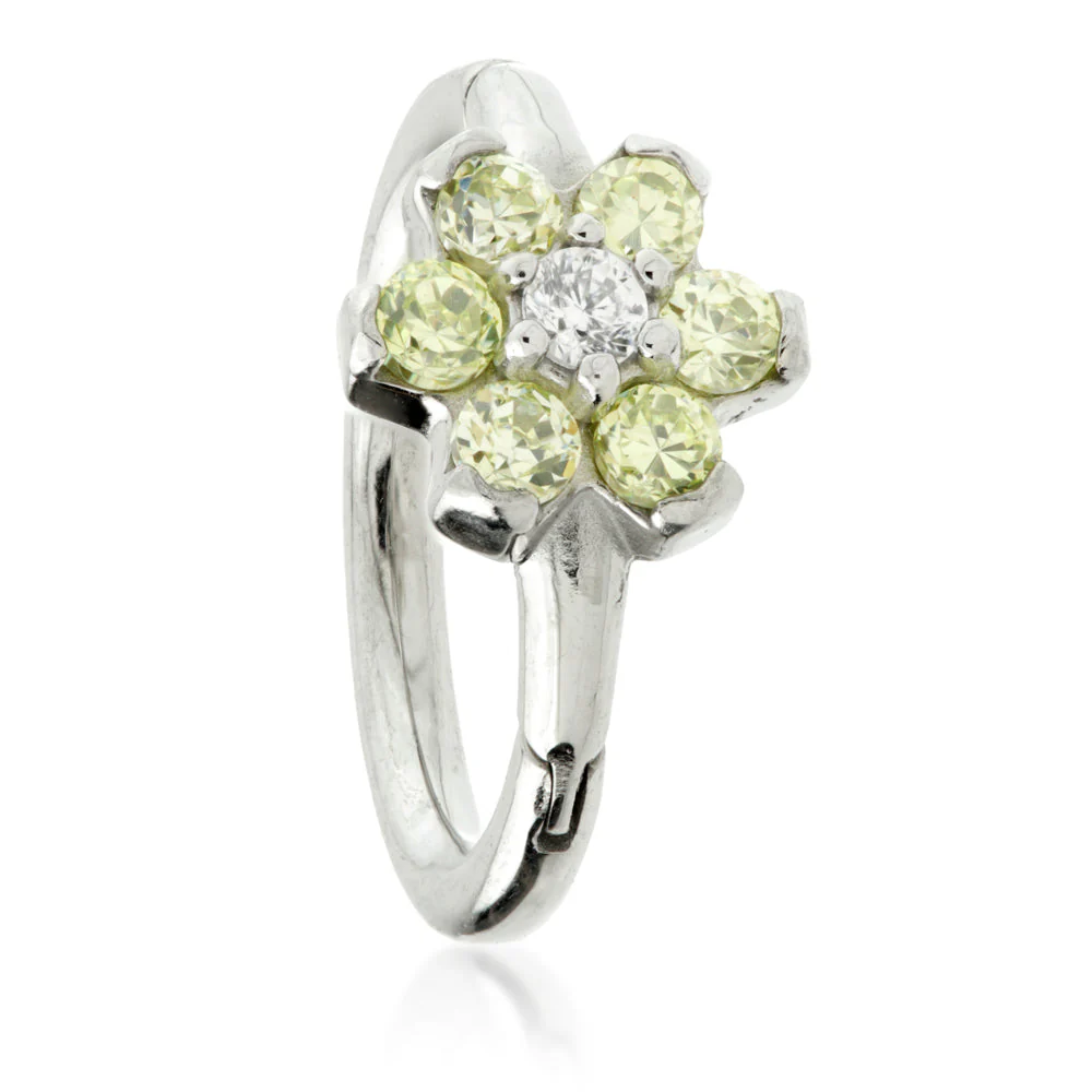 Steel Flower Gem Hinged Micro Ring with Coloured Petals - Image 2