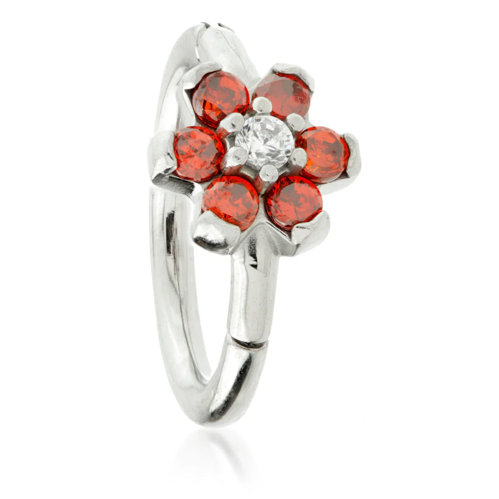 Steel Flower Gem Hinged Micro Ring with Coloured Petals - Image 3