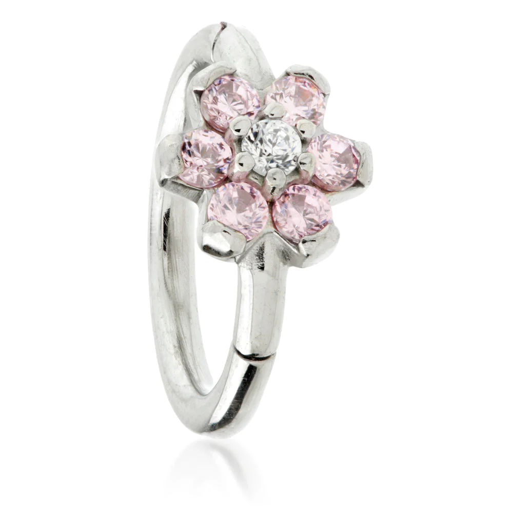 Steel Flower Gem Hinged Micro Ring with Coloured Petals - Image 4
