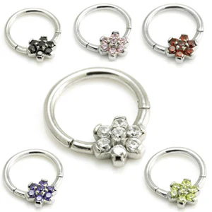 Steel Forward Flower Gem Hinged Micro Ring - Image 2