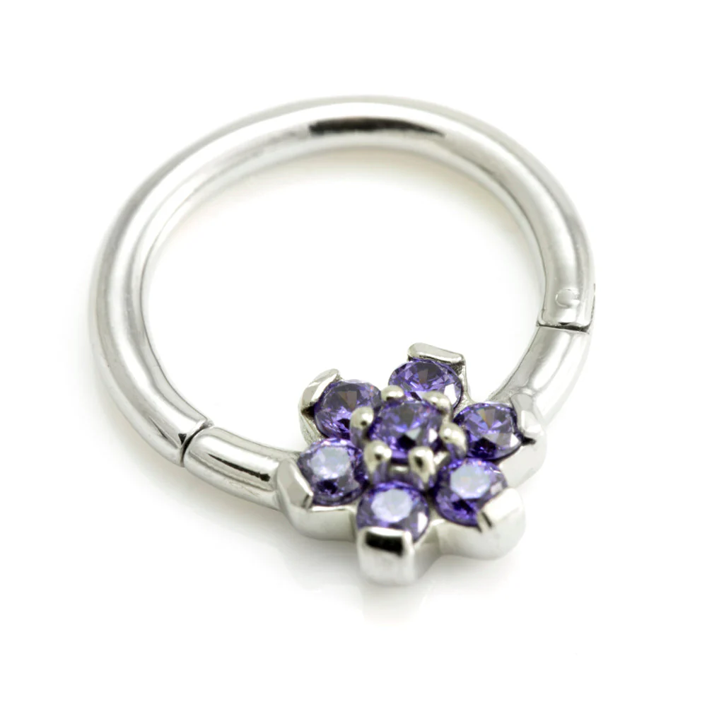 Steel Forward Flower Gem Hinged Micro Ring - Image 3
