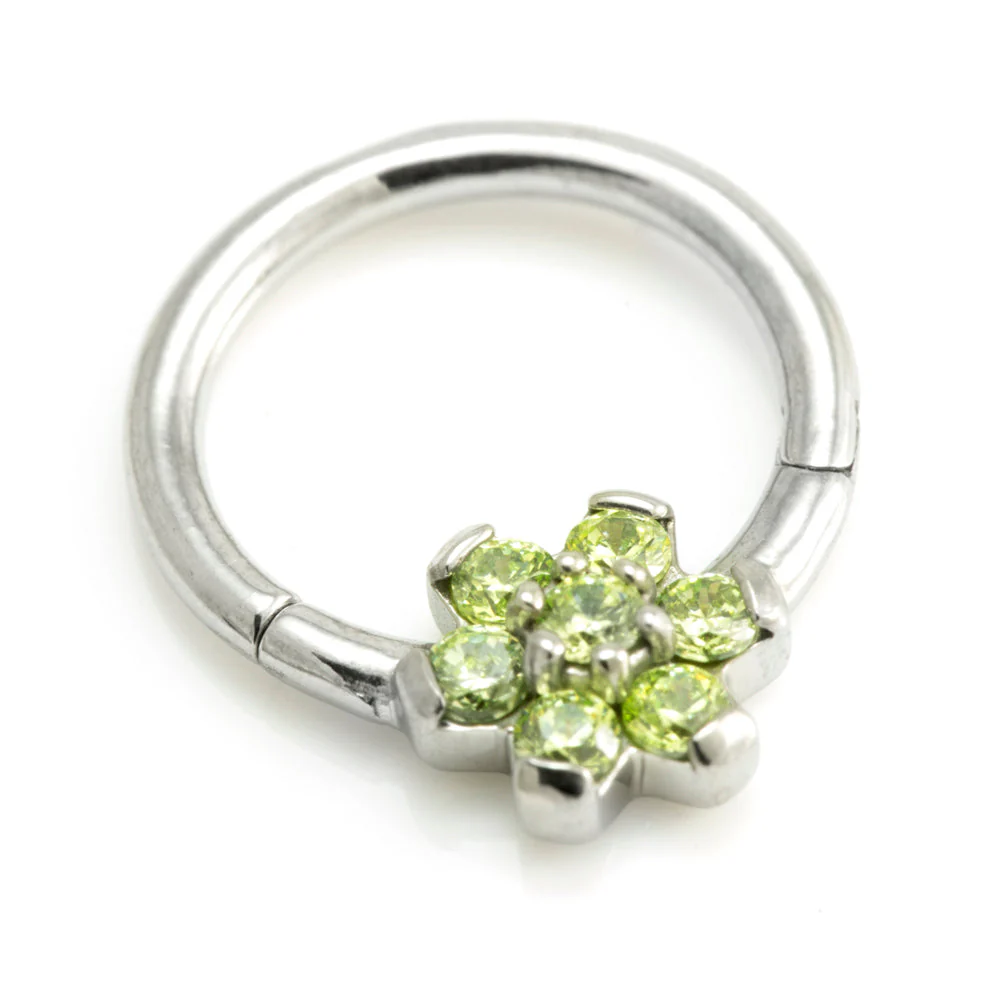 Steel Forward Flower Gem Hinged Micro Ring - Image 4