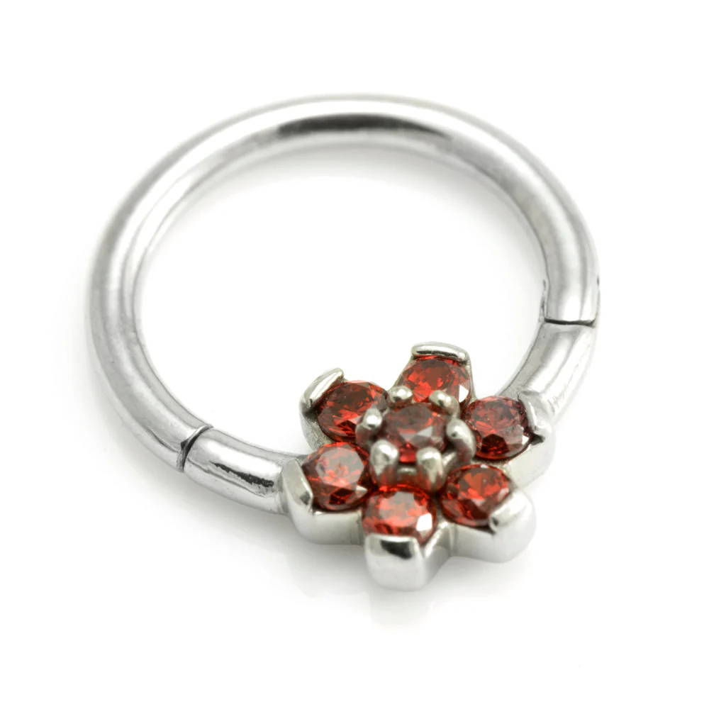 Steel Forward Flower Gem Hinged Micro Ring - Image 5