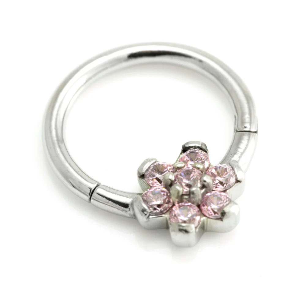 Steel Forward Flower Gem Hinged Micro Ring - Image 6
