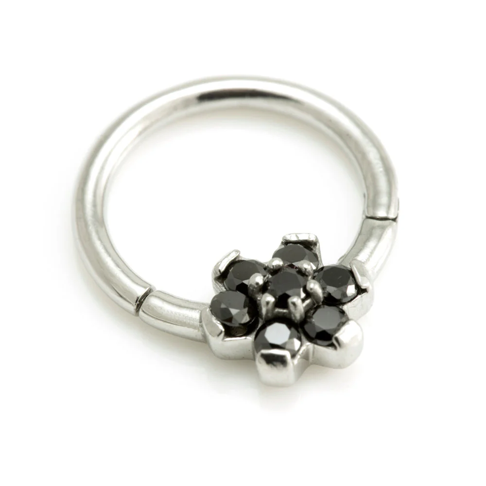 Steel Forward Flower Gem Hinged Micro Ring - Image 7
