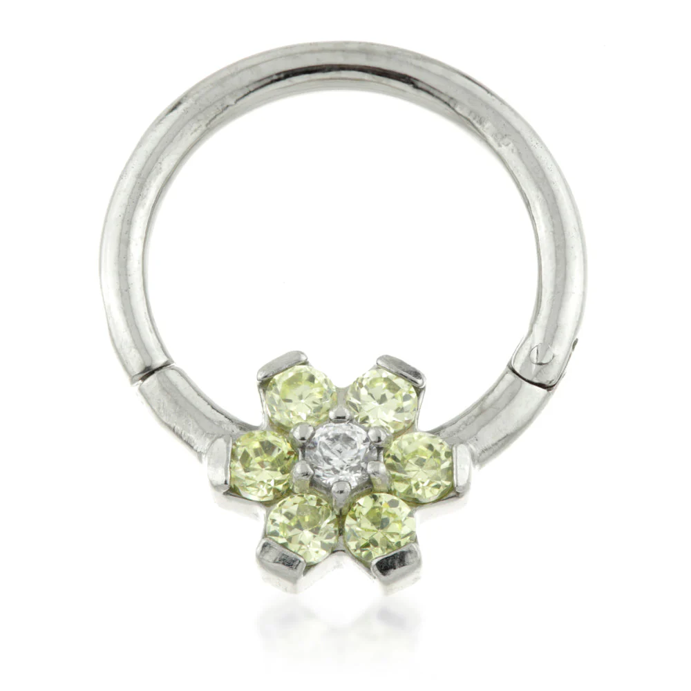 Steel Forward Flower Gem Hinged Ring Coloured Petals - Image 2