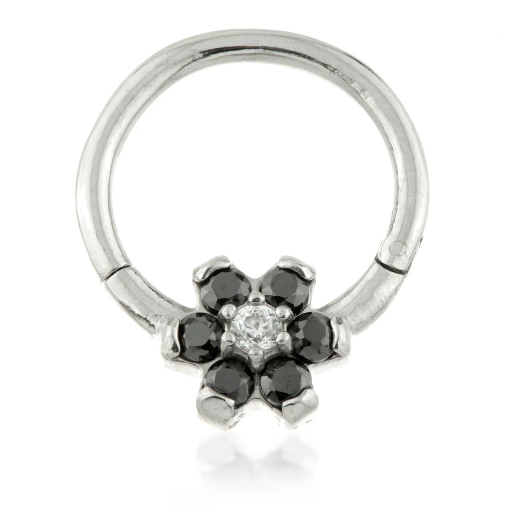 Steel Forward Flower Gem Hinged Ring Coloured Petals - Image 5