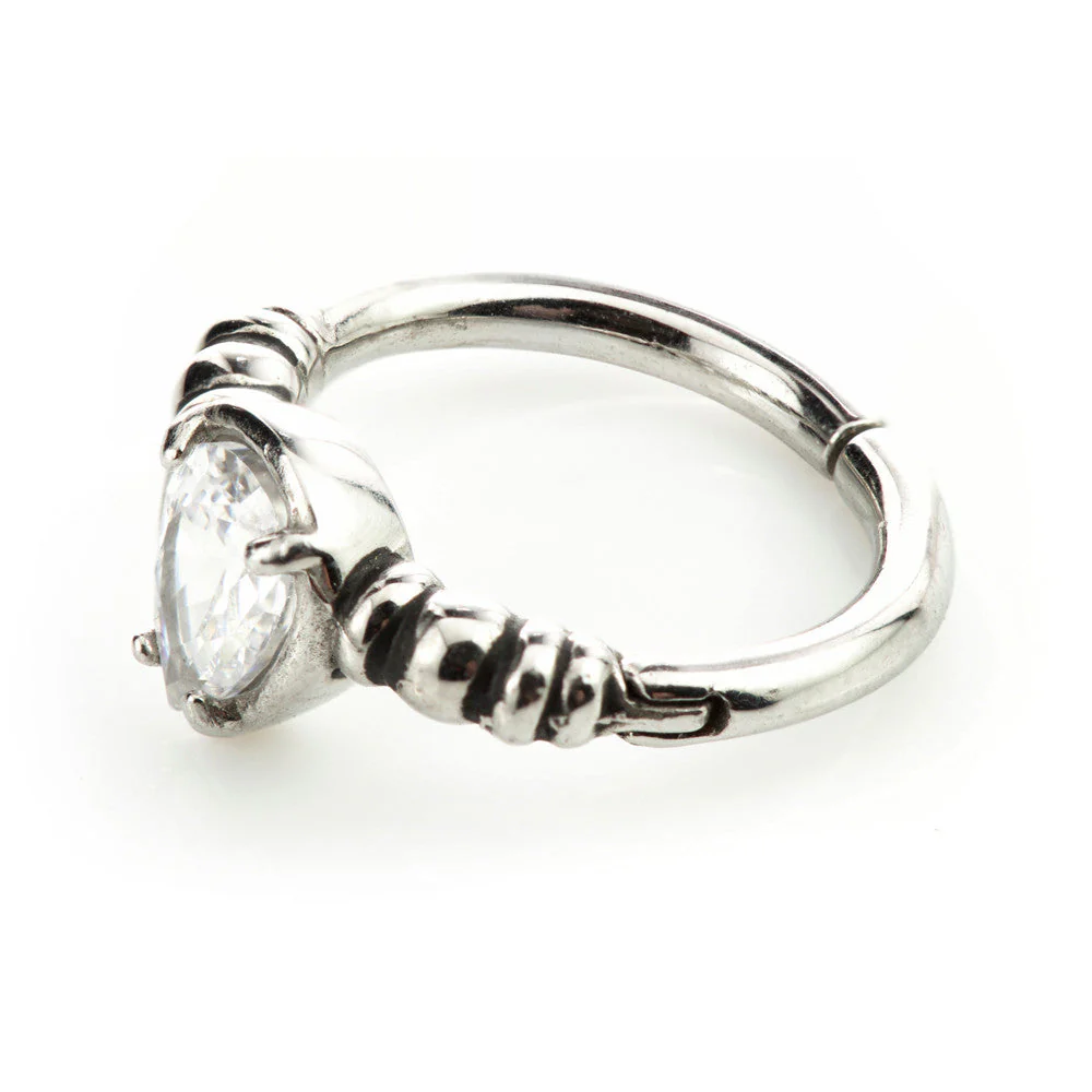 Steel Hinged Prong Tear Gem Ring