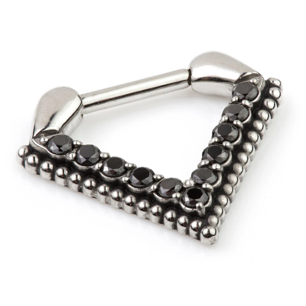 Steel Inverted Jewelled Triangle Septum Ring - Image 2