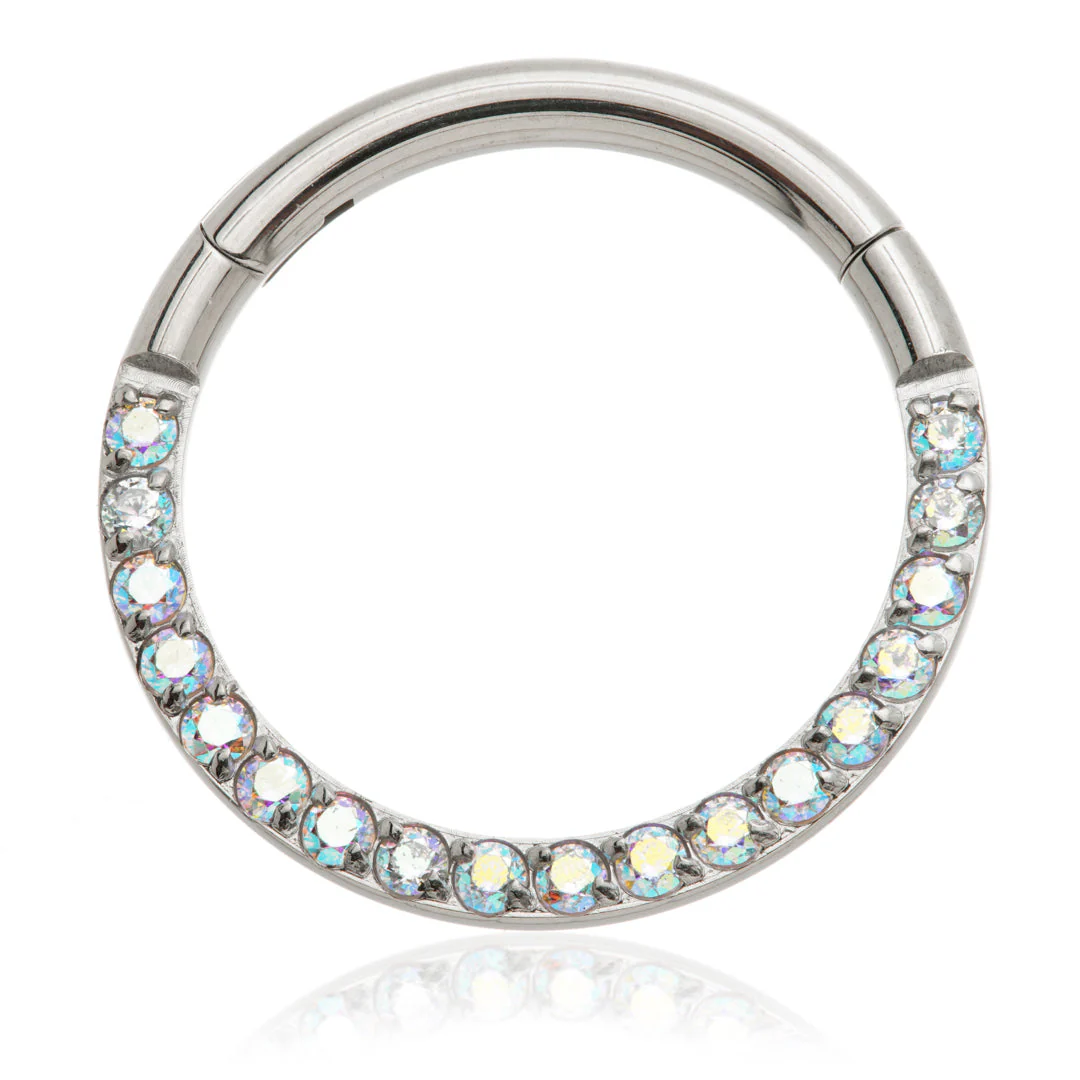 Ti Couture Front Facing Pave Gems Hinged Daith Ring - Image 2