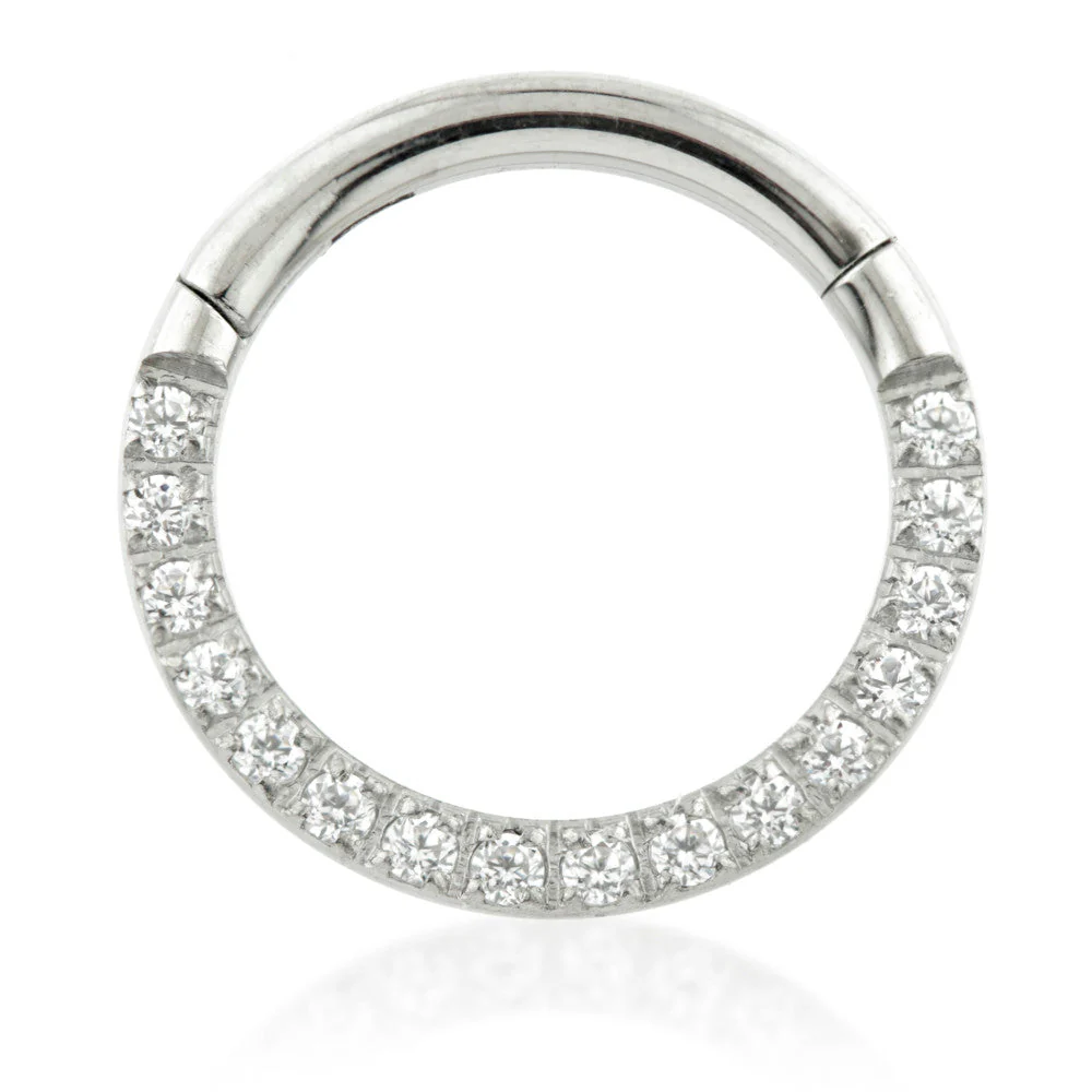 Ti Couture Front Facing Pave Gems Hinged Daith Ring - Image 7