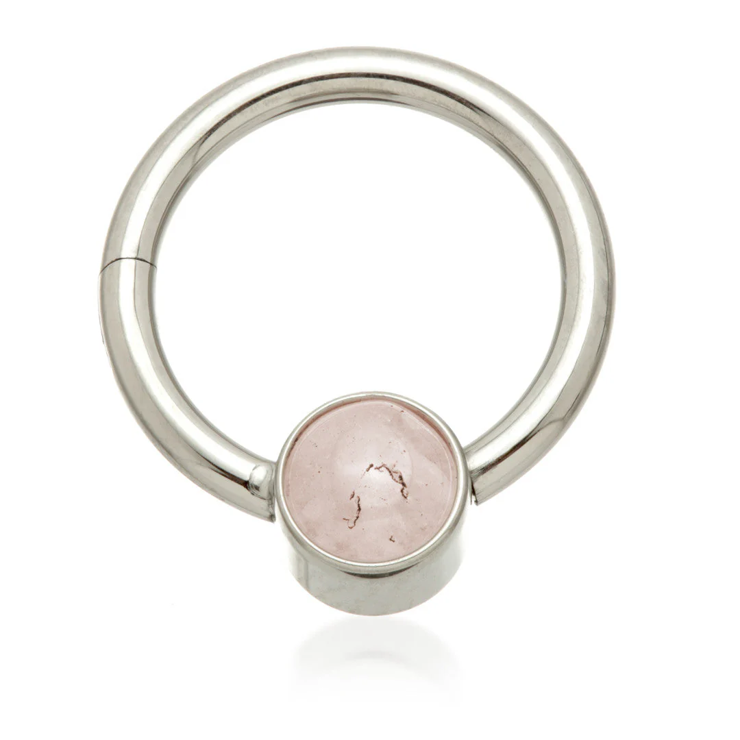 Ti Hinged Segment Ring with Rose Quartz Stone Disk