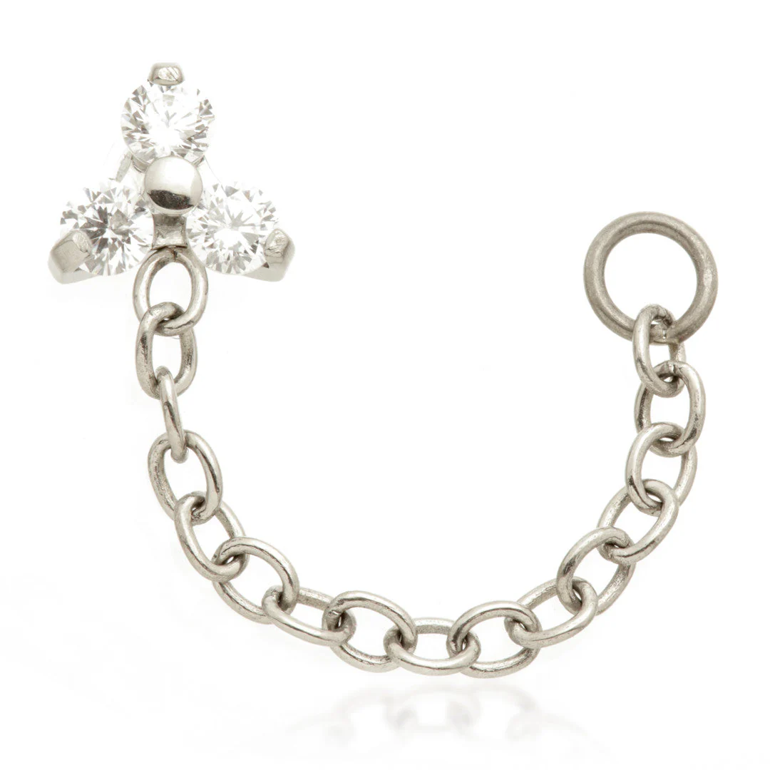 Ti Internal Jewelled Trinity Attachment with Hanging Chain for Double Piercing