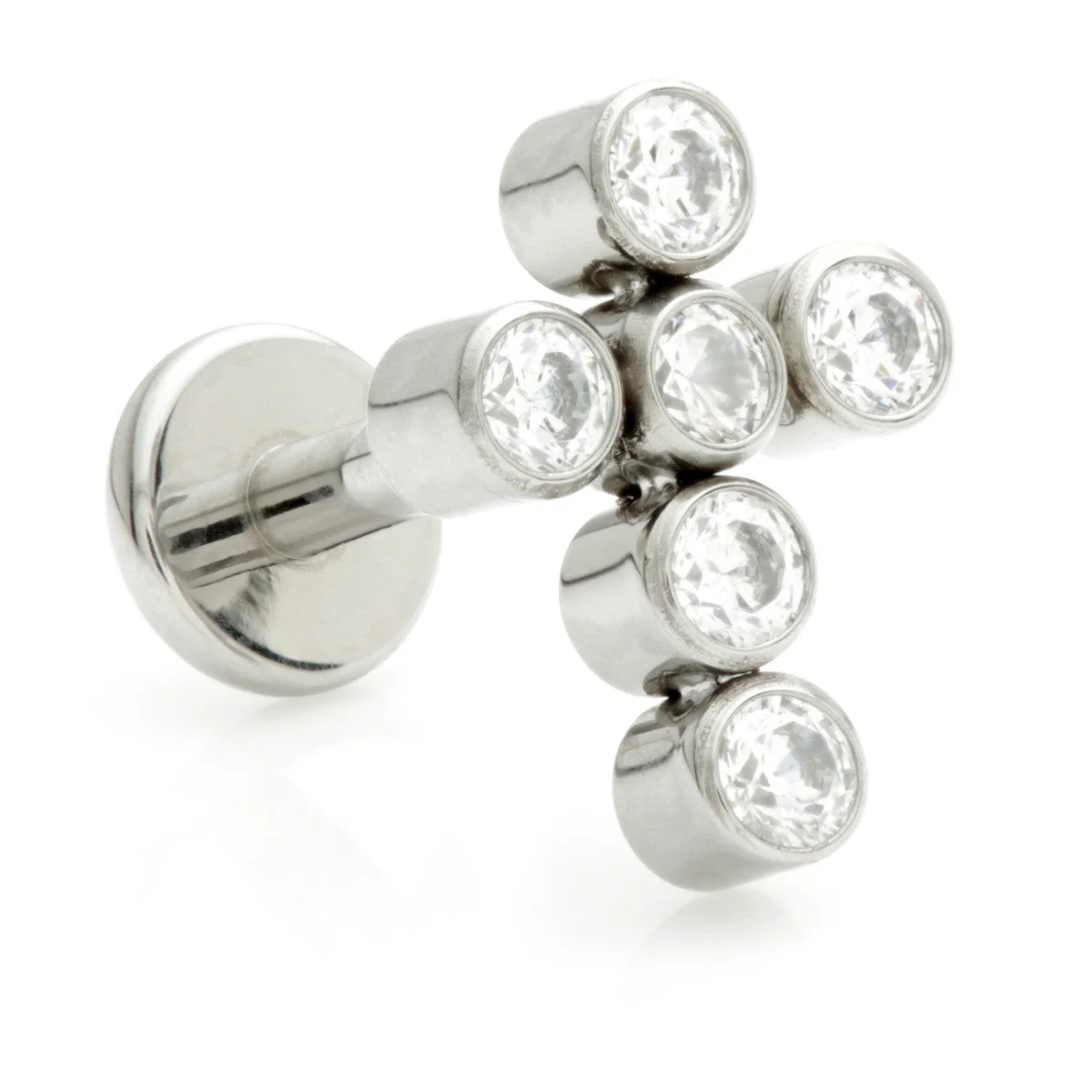 Ti Internal Labret with Cross Shaped Jewelled Bezel Set Attachment