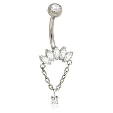 Ti Internal Marquise Crescent With Chain Navel Bar