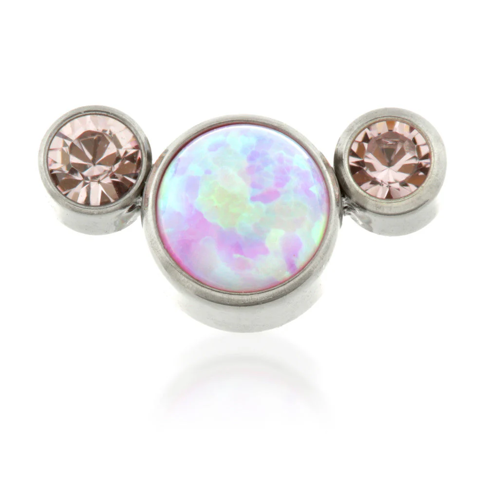 Ti Internal Opal Triple Gem Crescent - Pink