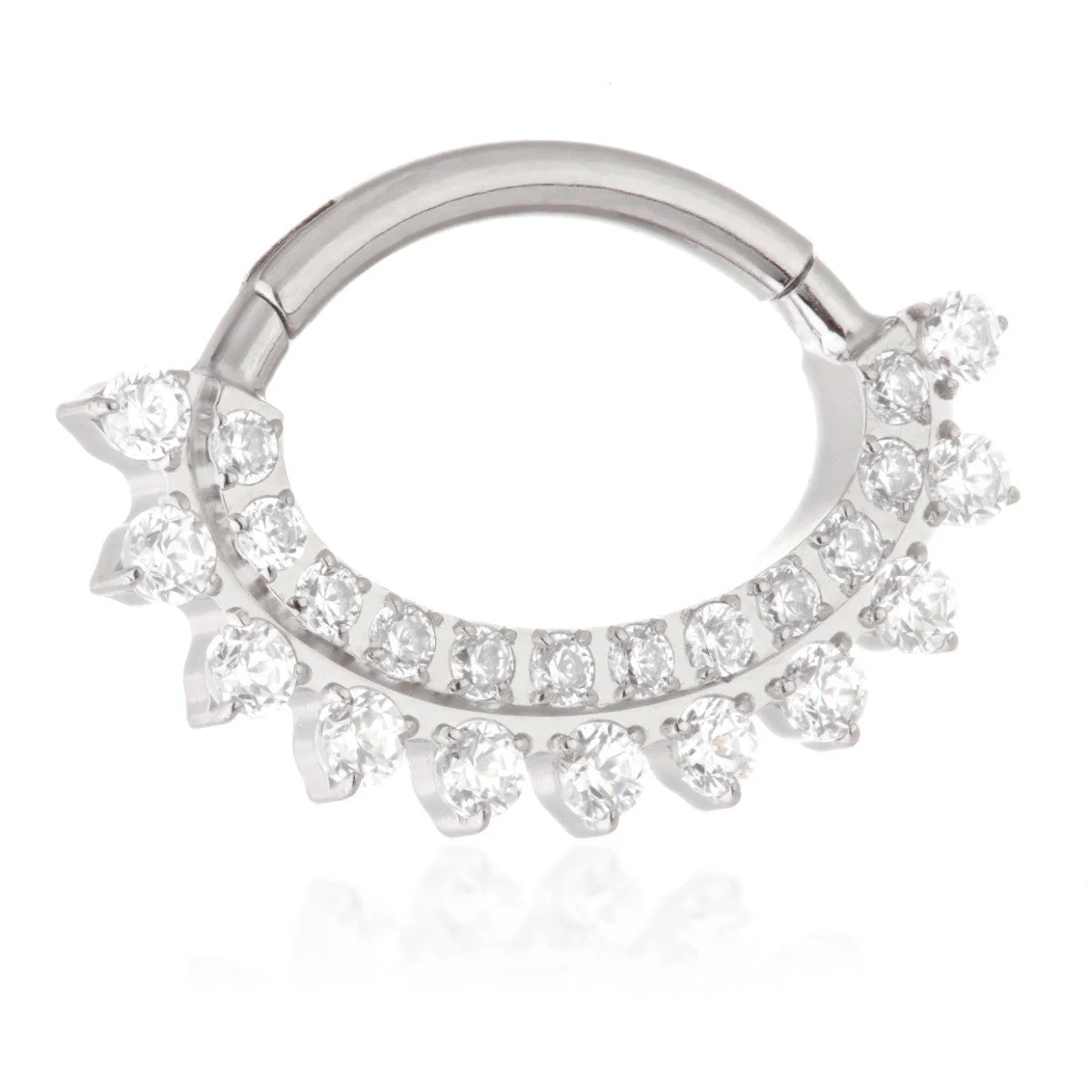 Ti Oval Shaped Front Facing Jewelled Pave Hinged Ring