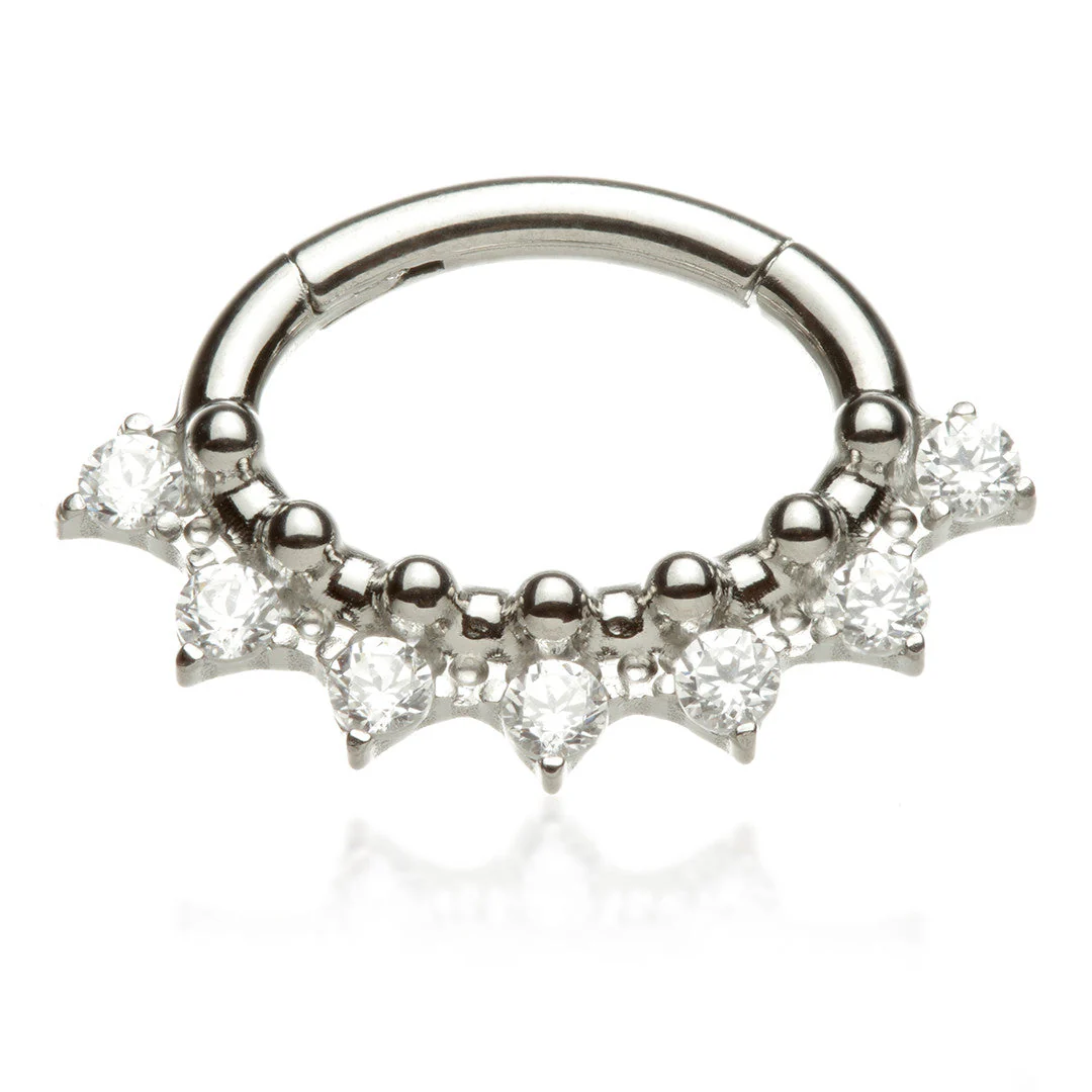 Ti Oval Shaped Front Facing Jewelled Pave with Prong Set Hinged Ring