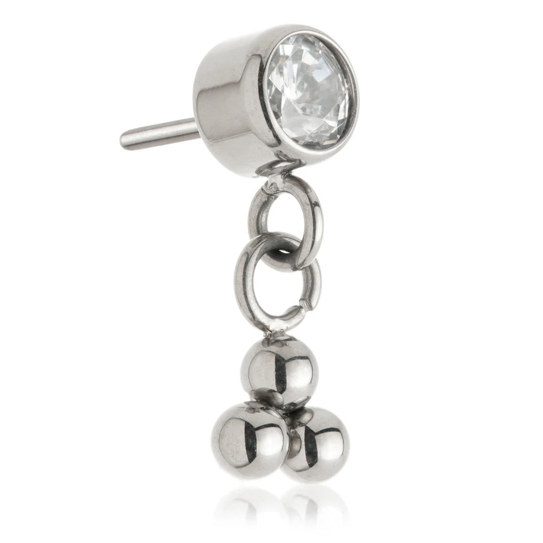 Ti Threadless Gem with Hanging Trinity Charm