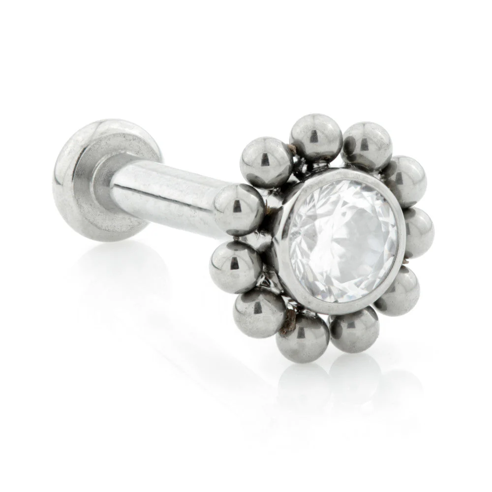 Ti Threadless Labret with Gem and Bead Surround Attachment (3mm base)