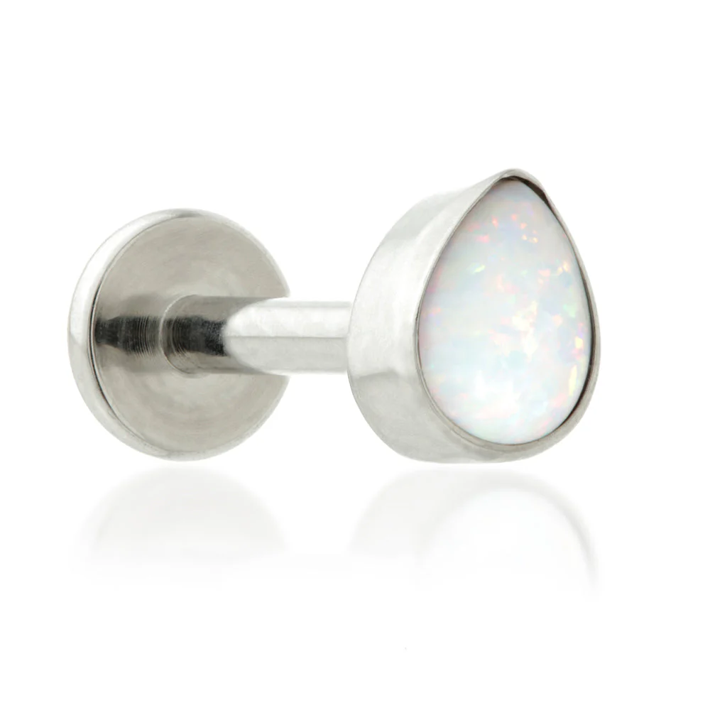 Ti Threadless Labret with Opal Bezel Teardrop Attachment - Image 2