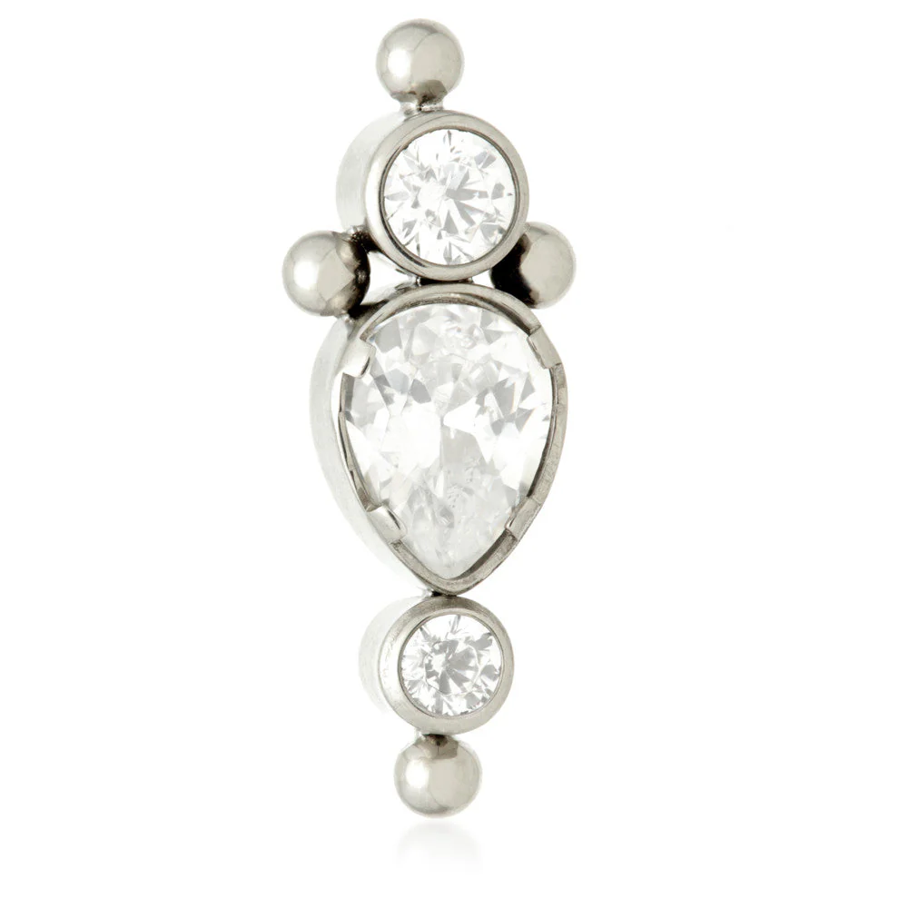 Ti Threadless Pear Shaped Jewel with Round Gem and Beads Attachment - Image 2