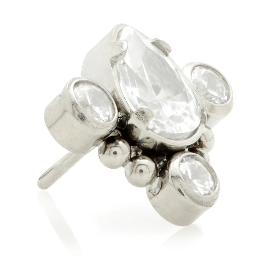 Ti Threadless Tear Shaped Jewel with Triple Gem and Bead Attachment - Image 2