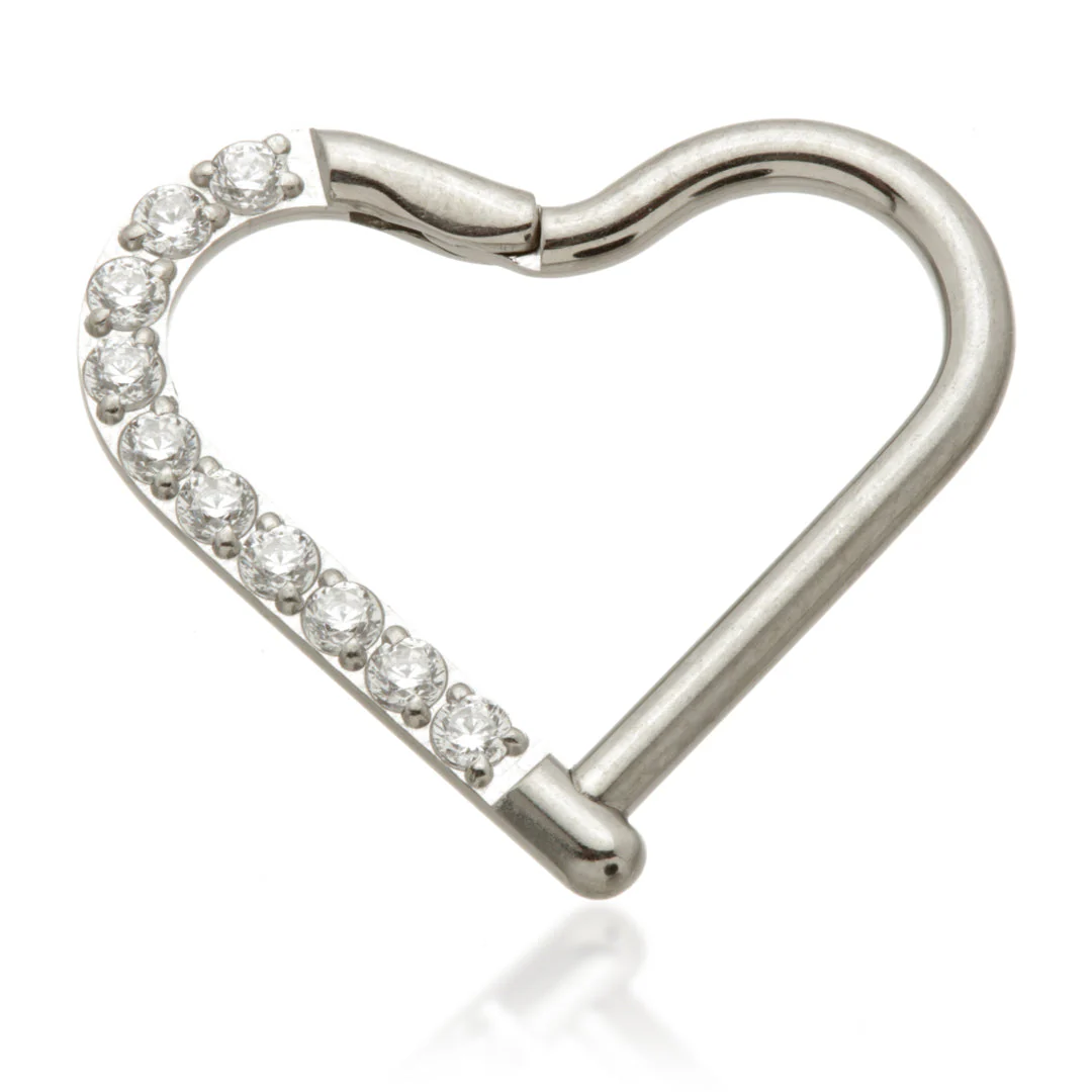 Titanium Half Pave Open Heart Shaped Ring - Image 2
