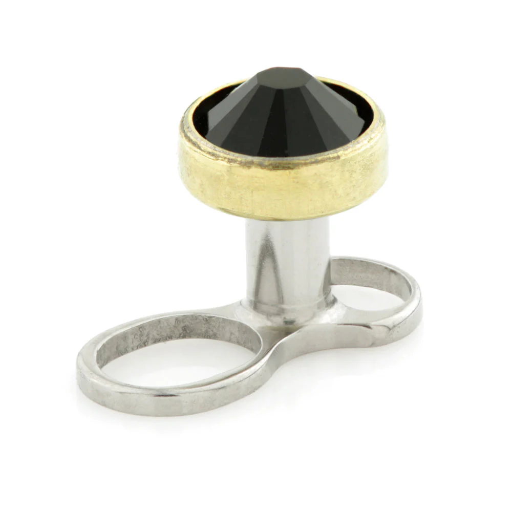 Titanium Internal Thread Micro Dermal Anchor with Zircon Gold Gem Disk - Image 4