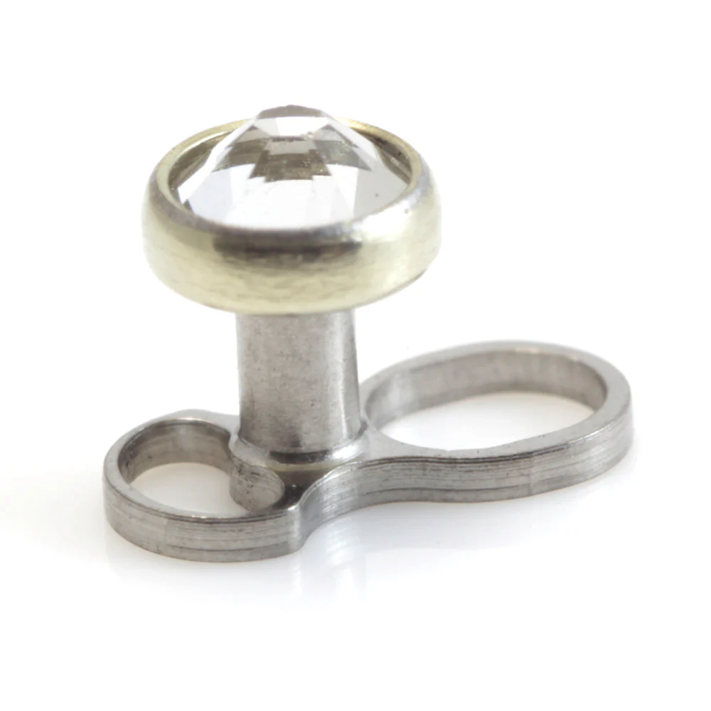Titanium Internal Thread Micro Dermal Anchor with Zircon Gold Gem Disk - Image 5