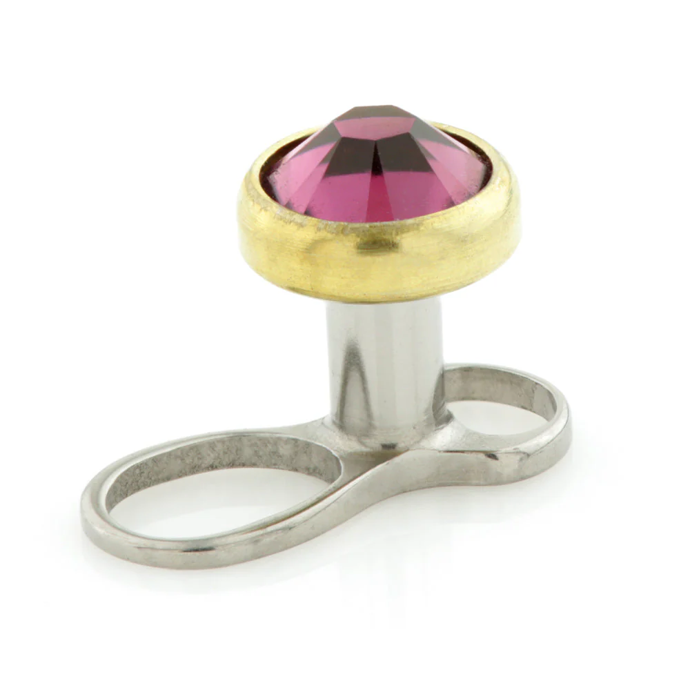Titanium Internal Thread Micro Dermal Anchor with Zircon Gold Gem Disk - Image 6