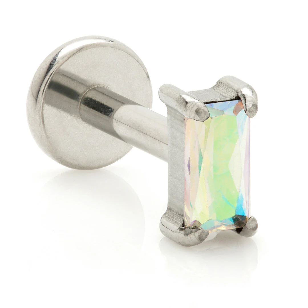 Titanium Threadless Labret with Gem Baguette Attachment - Image 2
