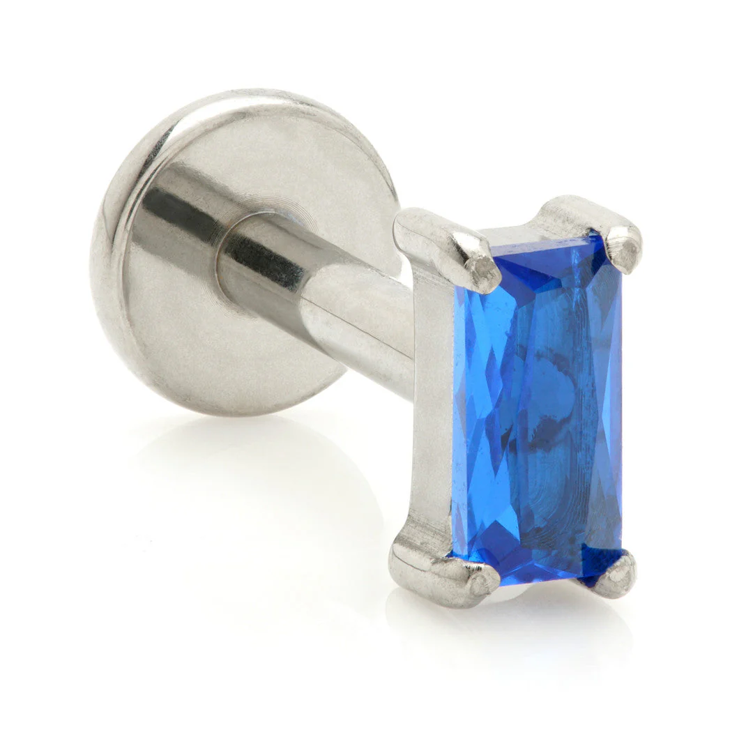 Titanium Threadless Labret with Gem Baguette Attachment - Image 3