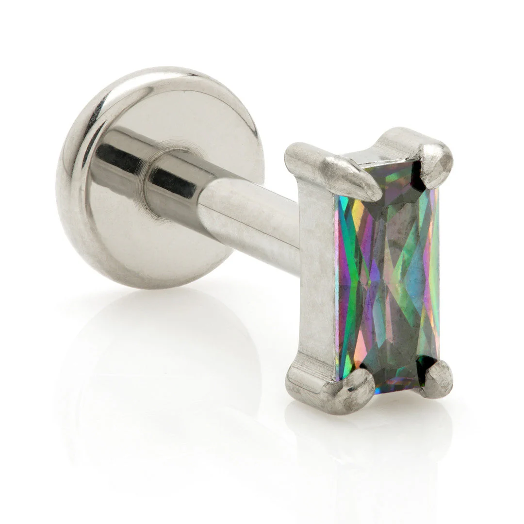 Titanium Threadless Labret with Gem Baguette Attachment - Image 5