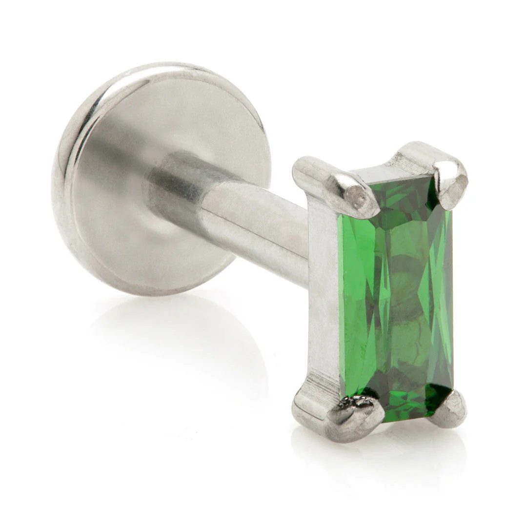 Titanium Threadless Labret with Gem Baguette Attachment - Image 6