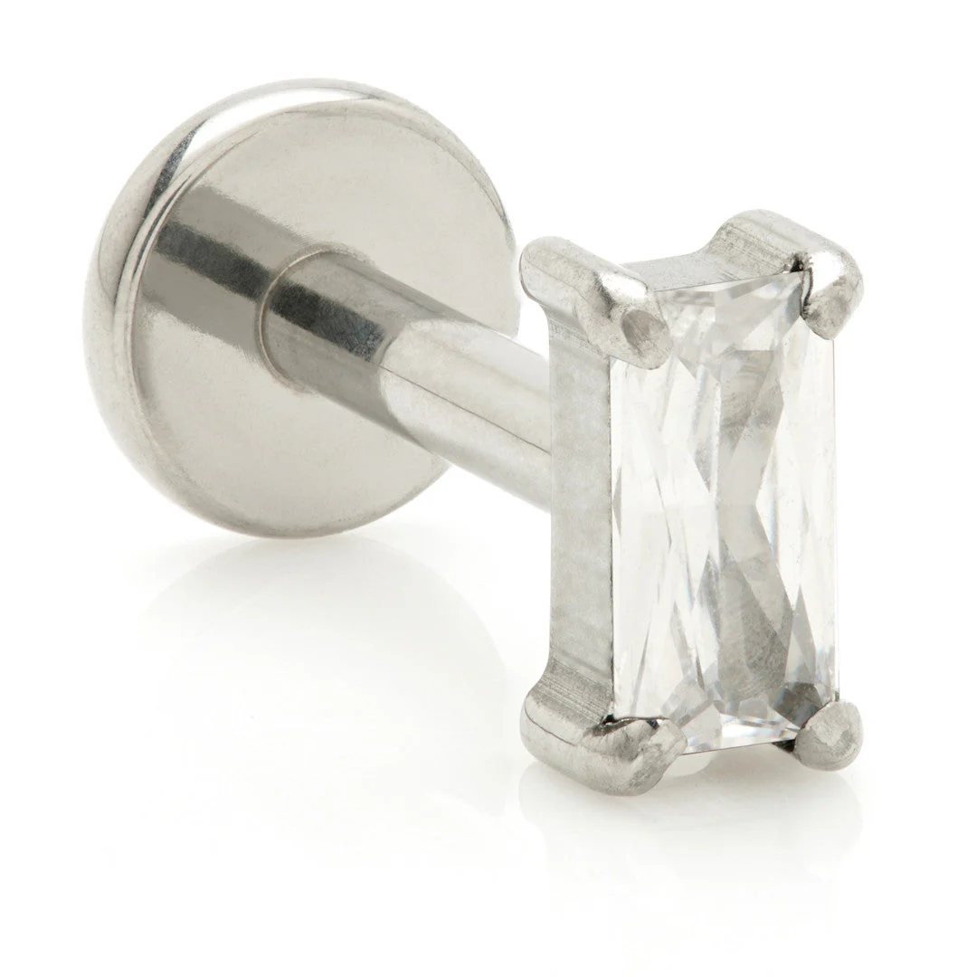 Titanium Threadless Labret with Gem Baguette Attachment - Image 7