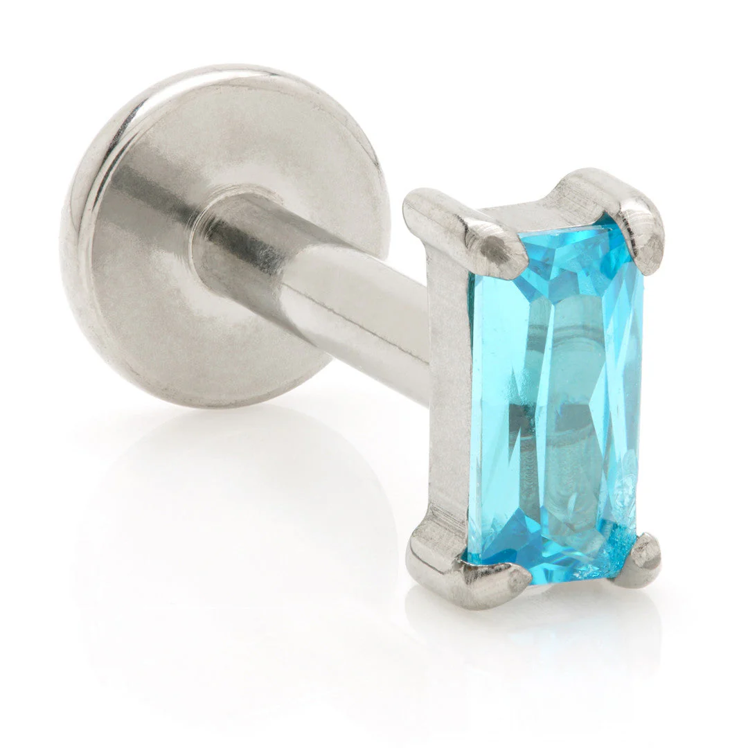 Titanium Threadless Labret with Gem Baguette Attachment - Image 8