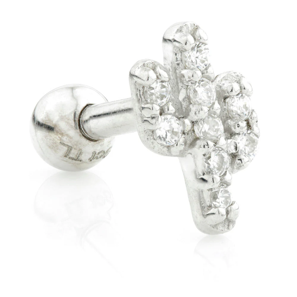 TL - 14 Carat Gold CZ Cactus Gem Cartilage Bar - 1.2mm - Image 2